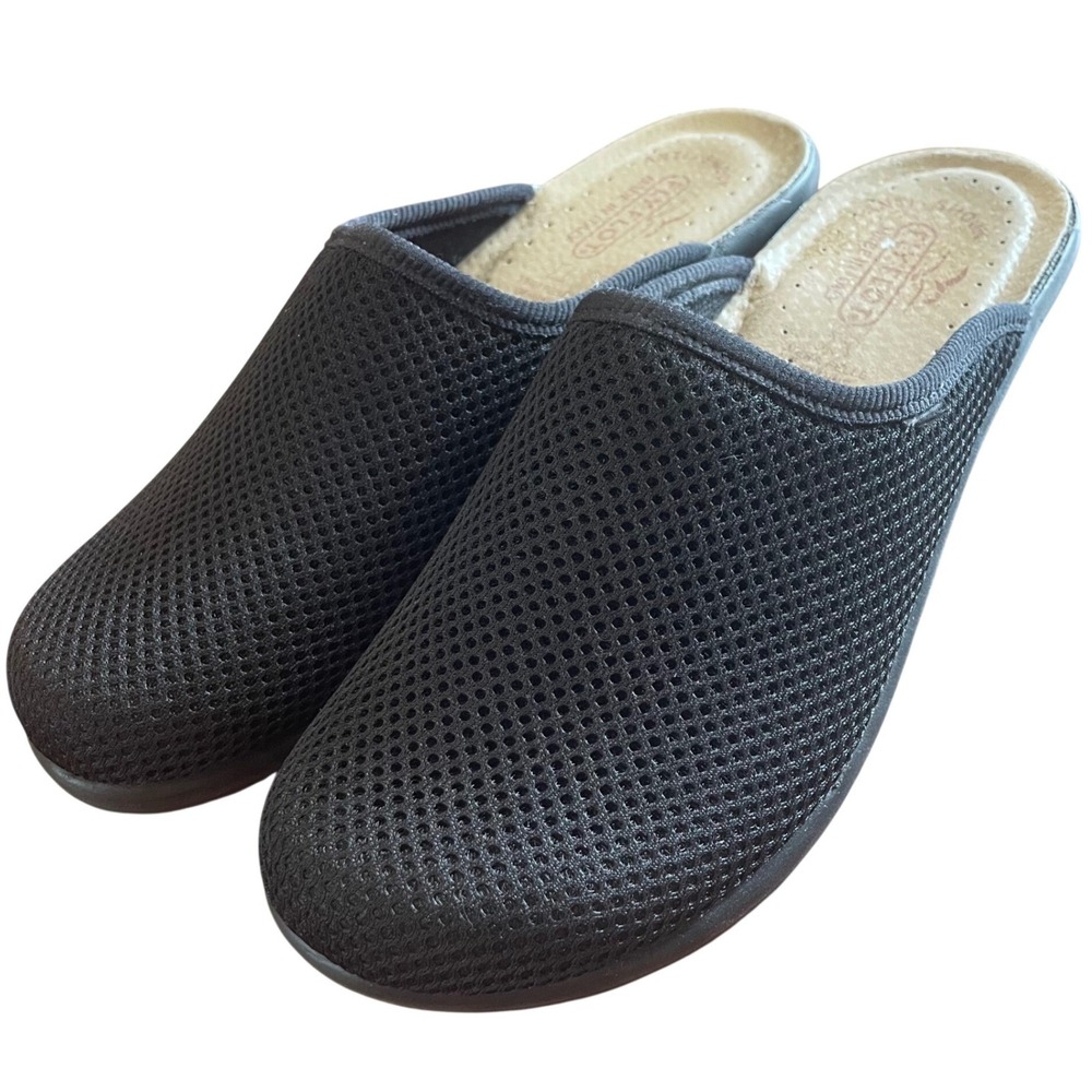 Fly Flot Clogs Womens Black Mesh Anatomic Leather Insole Made in Italy Size 38